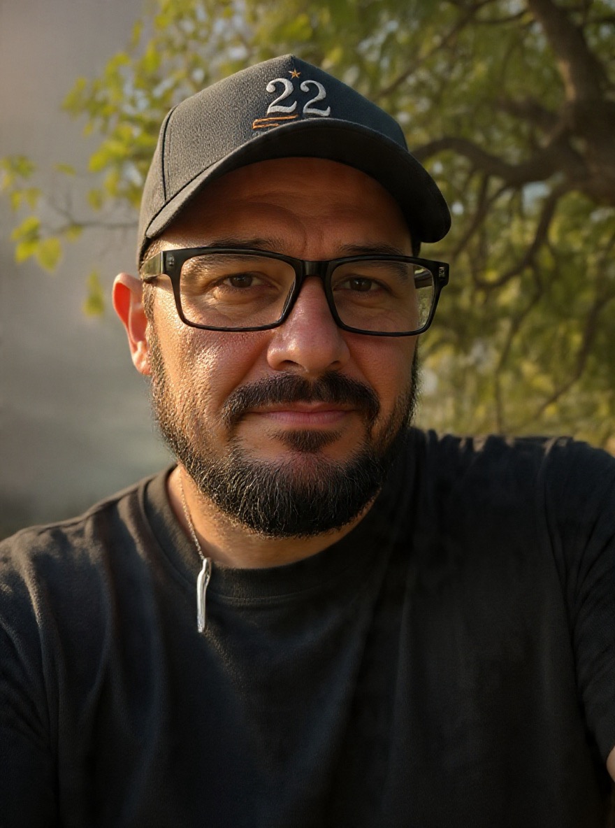 Brandon Worobi outdoors wearing a black cap and glasses